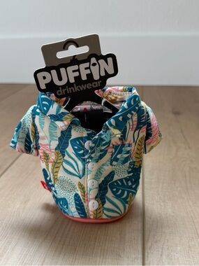 Puffin Tropical Leaf Polo - Cream with Teal & Pink